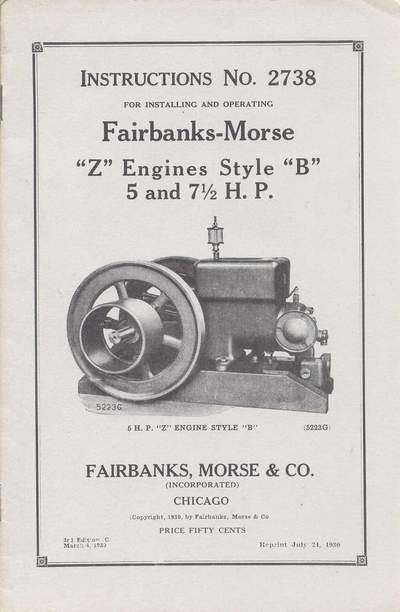 Fairbanks Morse Model ZA 1 1/2 3 6 HP Z Throttle Instruction Book Manual 2548A 