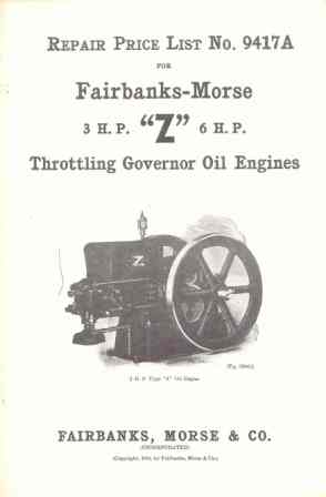 Fairbanks Morse Throttle Governor Engines Model ZA Instruction Book 