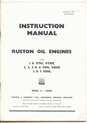 1959 Ruston YB diesel engine instructions including YBR YBZ YBM 1 & 2 cyl 