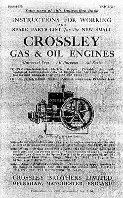 Crossley Gas & Oil Engine Instruction & Spare Parts List for 1060 to 1075 